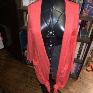 Lularoe coral pink S lightweight Sarah sweater duster with pockets